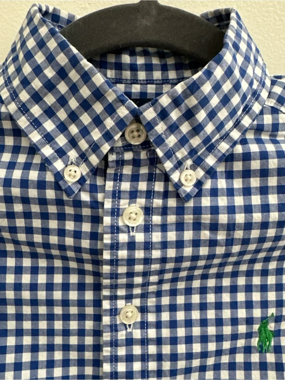 Ralph Lauren Blue Gingham Button Down Long Sleeve Shirt Navy Pony Boy's Size 8